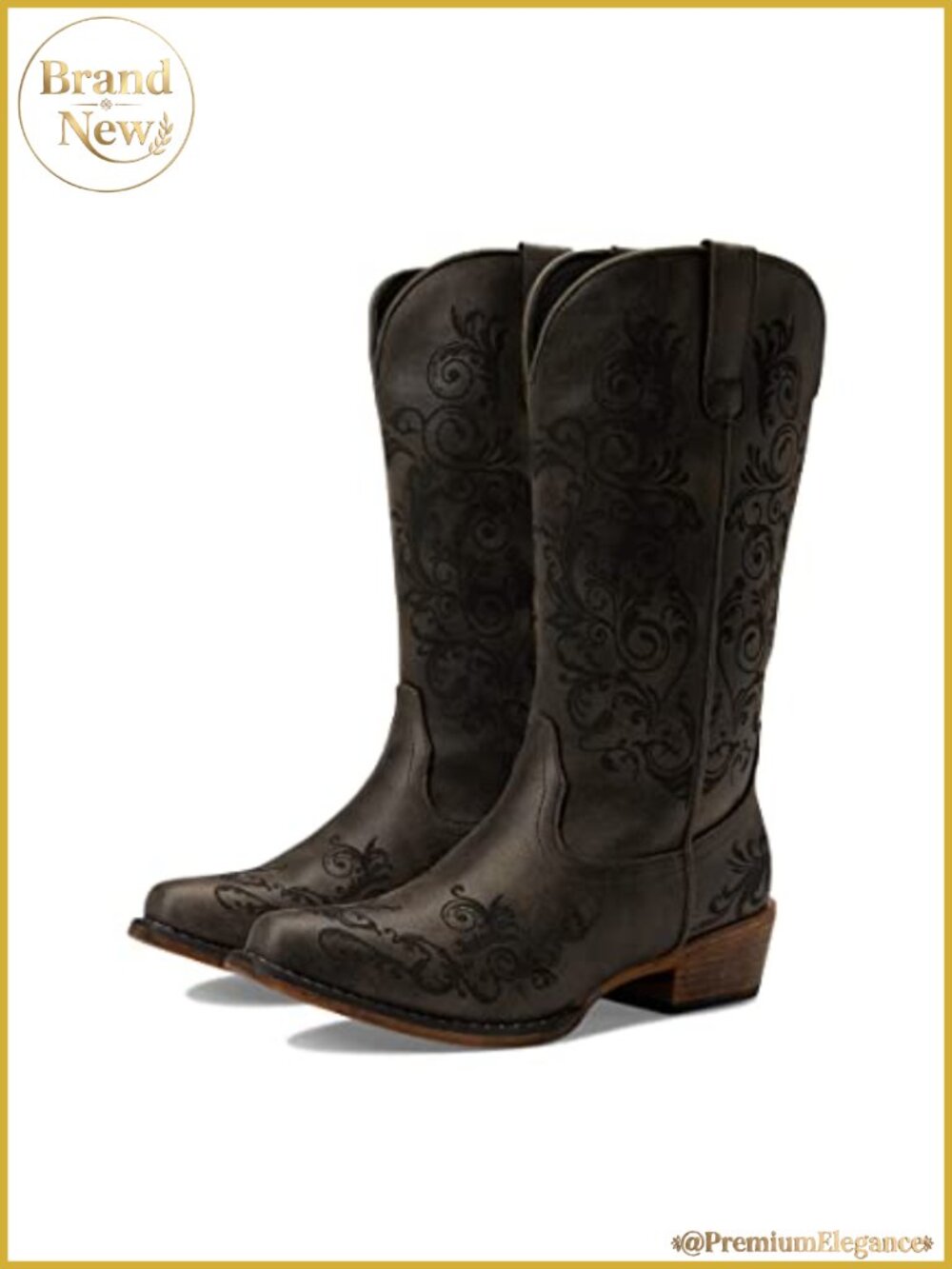 Faux Leather Snip Toe Western Boots Pull On Padded Insole